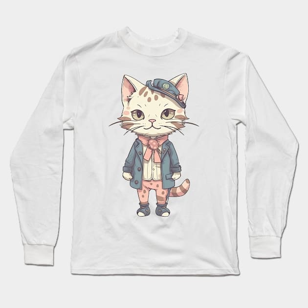 A cute kitty wearing street fashion Long Sleeve T-Shirt by AestheticsArt81